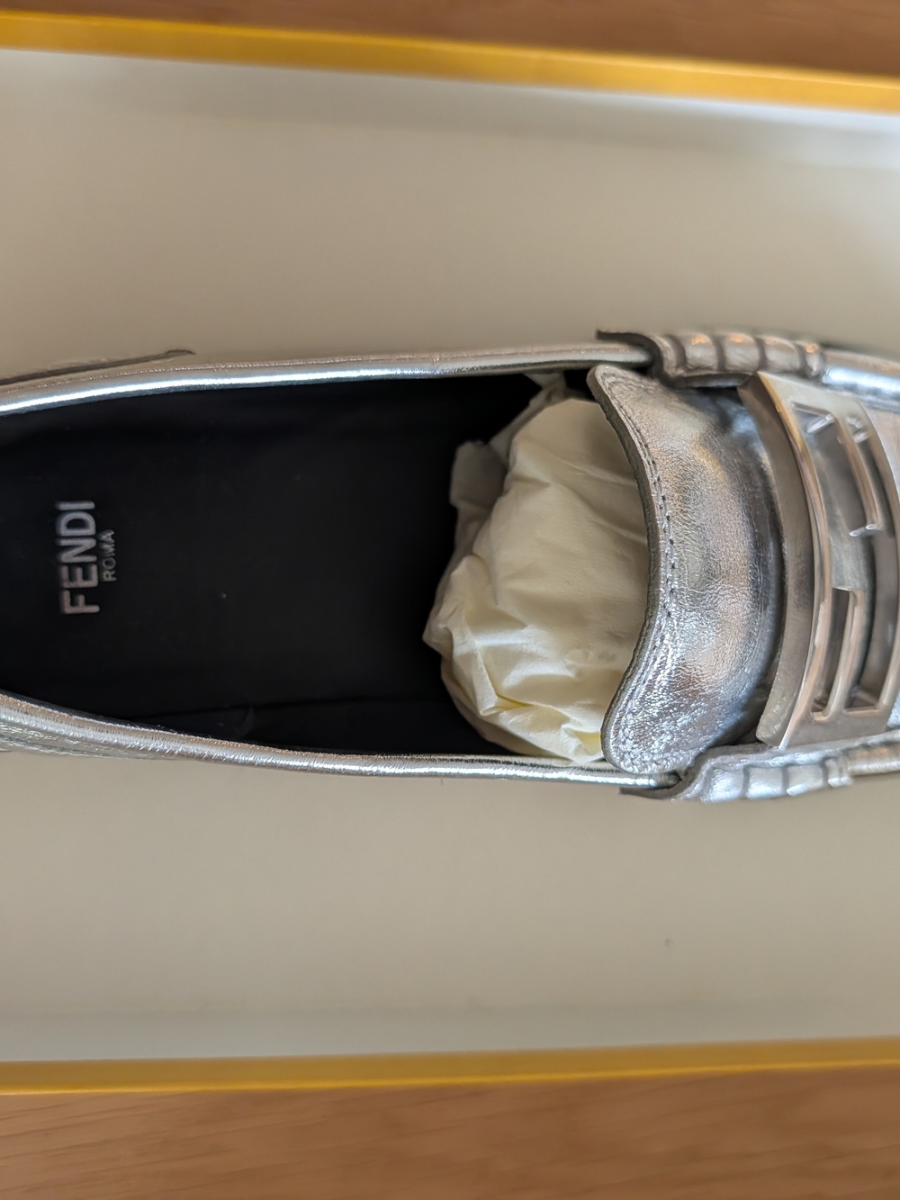 Fendi Silver Metallic Buckle Loafer